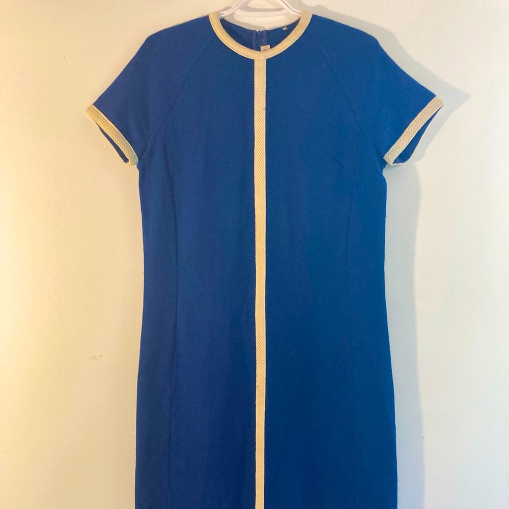 70s vintage sweater dress in navy and cream